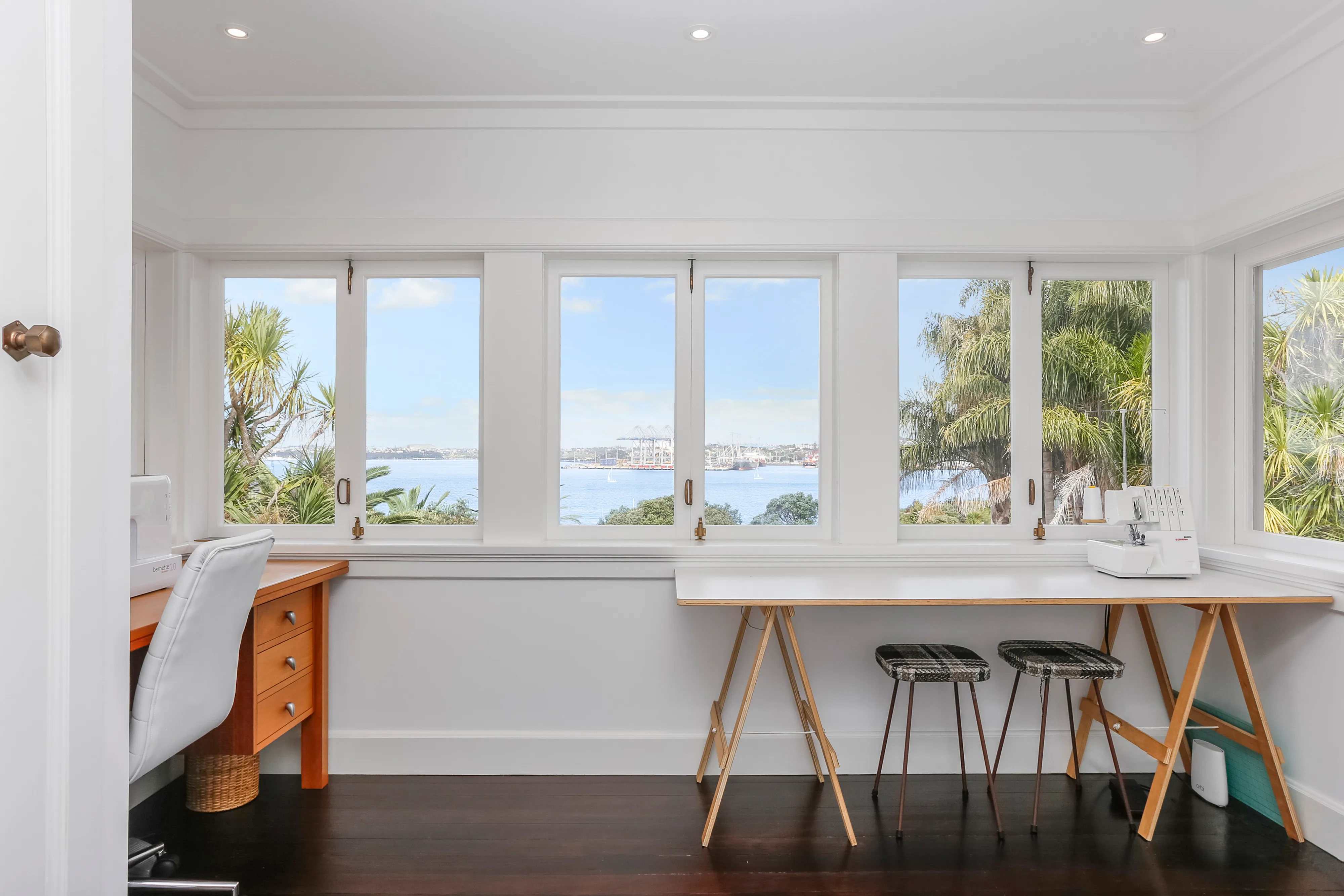 Stanley Point – sewing room with a run of windows looking over the harbour